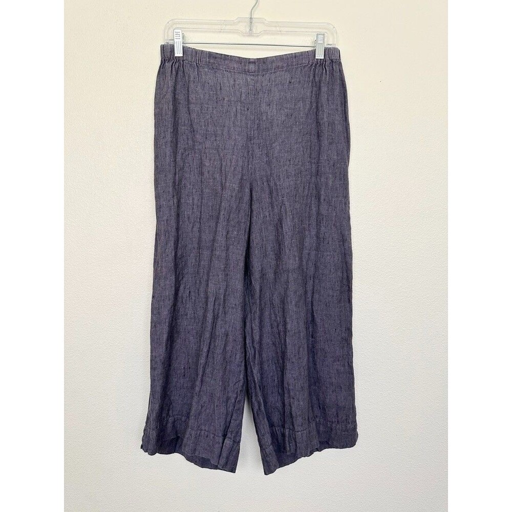 FLAX Linen Straight Leg Pull On Pants Periwinkle High Rise Lagenlook Women Small